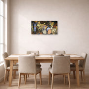 Gallery-wrapped canvas print of Diego Rivera's The Exploiters displayed on a wall in a dining room