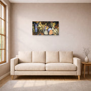 Unframed poster print of Diego Rivera's The Exploiters displayed on a wall in a living room