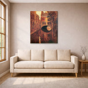 Gallery-wrapped canvas print of Diego Rivera's The House on the Bridge displayed on a wall in a living room