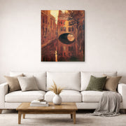 Gallery-wrapped canvas print of Diego Rivera's The House on the Bridge displayed on a wall in a living room