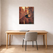 Gallery-wrapped canvas print of Diego Rivera's The House on the Bridge displayed on a wall in a home office