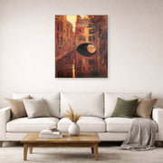 Unframed poster print of Diego Rivera's The House on the Bridge displayed on a wall in a living room