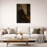 Gallery-wrapped canvas print of Diego Rivera's The Mathematician displayed on a wall in a living room