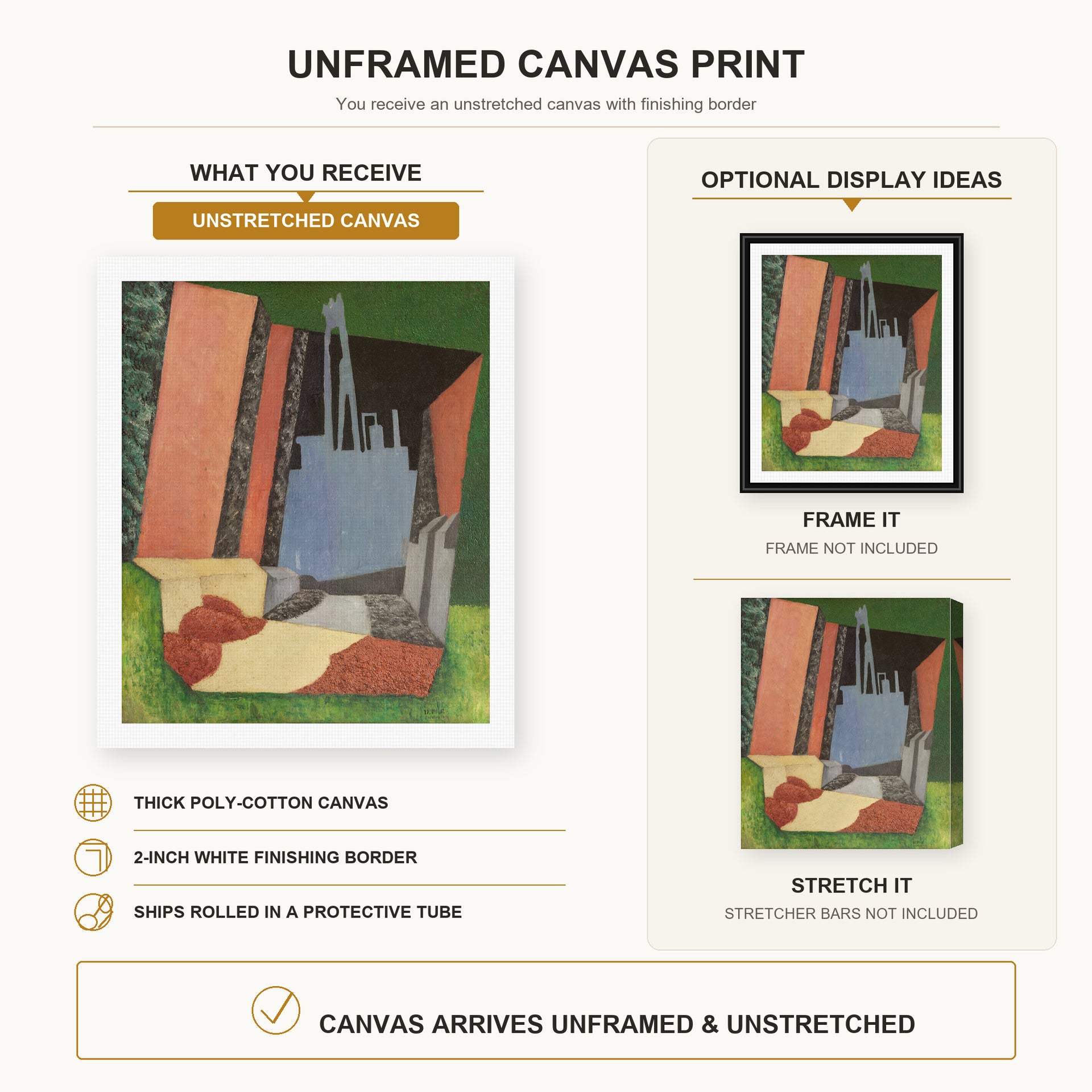 Diego Rivera - Urban Landscape canvas print size comparison and framing display infographic