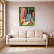 Unframed poster print of Diego Rivera's Urban Landscape displayed on a wall in a living room