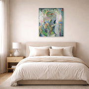 Gallery-wrapped canvas print of Diego Rivera's Woman at a Well displayed on a wall in a bedroom