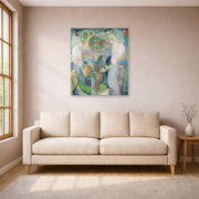 Unframed poster print of Diego Rivera's Woman at a Well displayed on a wall in a living room