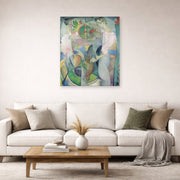 Unframed poster print of Diego Rivera's Woman at a Well displayed on a wall in a living room