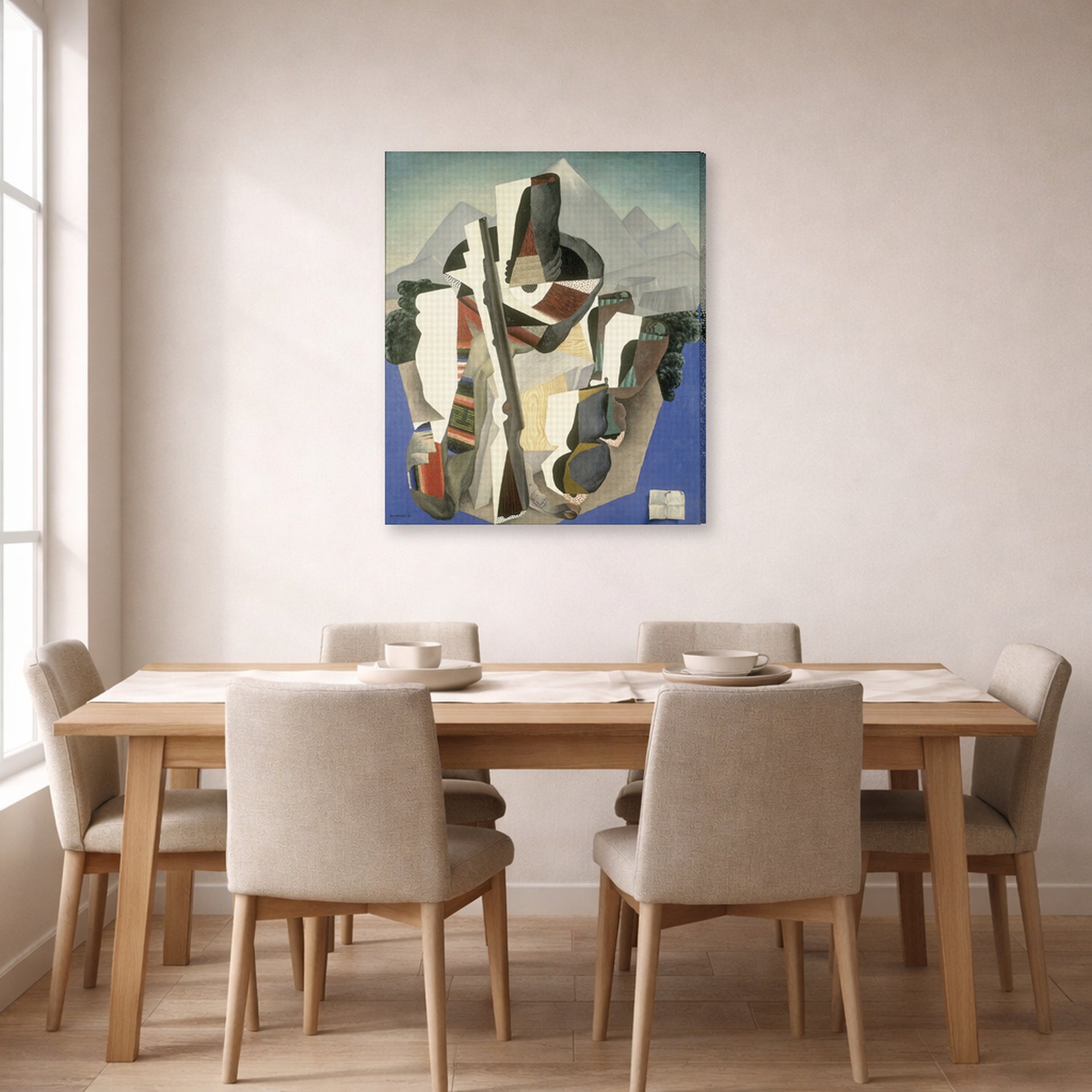 Gallery-wrapped canvas print of Diego Rivera's Zapata style Landscape displayed on a wall in a dining room