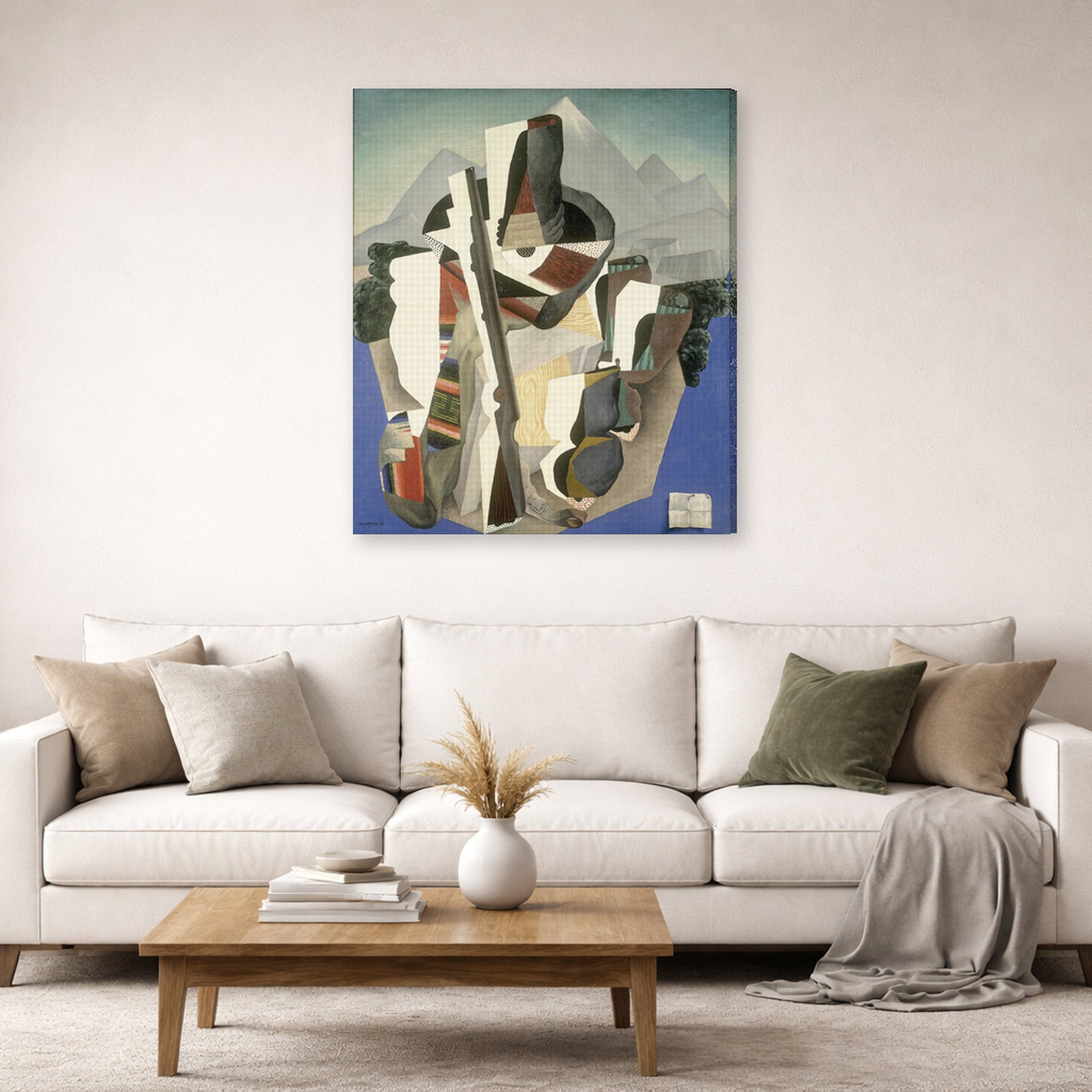 Gallery-wrapped canvas print of Diego Rivera's Zapata style Landscape displayed on a wall in a living room