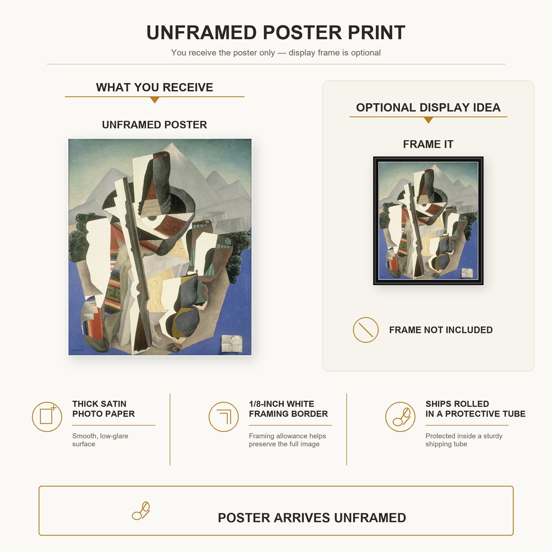 Diego Rivera - Zapata style Landscape poster print size comparison and framing display infographic