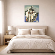 Unframed poster print of Diego Rivera's Zapata style Landscape displayed on a wall in a bedroom