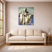 Unframed poster print of Diego Rivera's Zapata style Landscape displayed on a wall in a living room