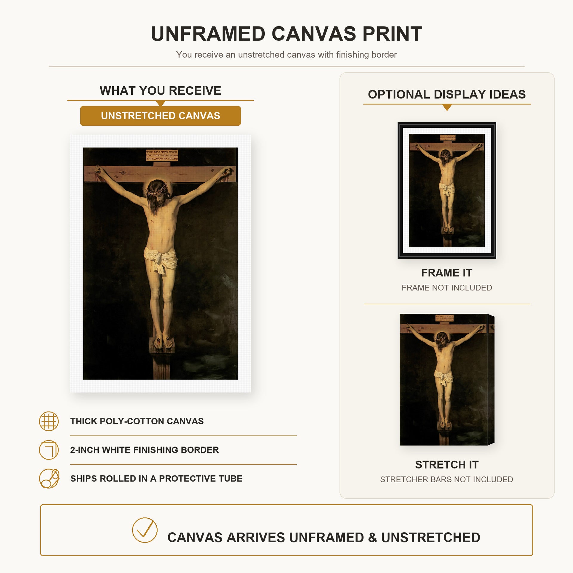 Diego Velazquez - Christ Crucified - canvas print combined product and display infographic frame and bars not included