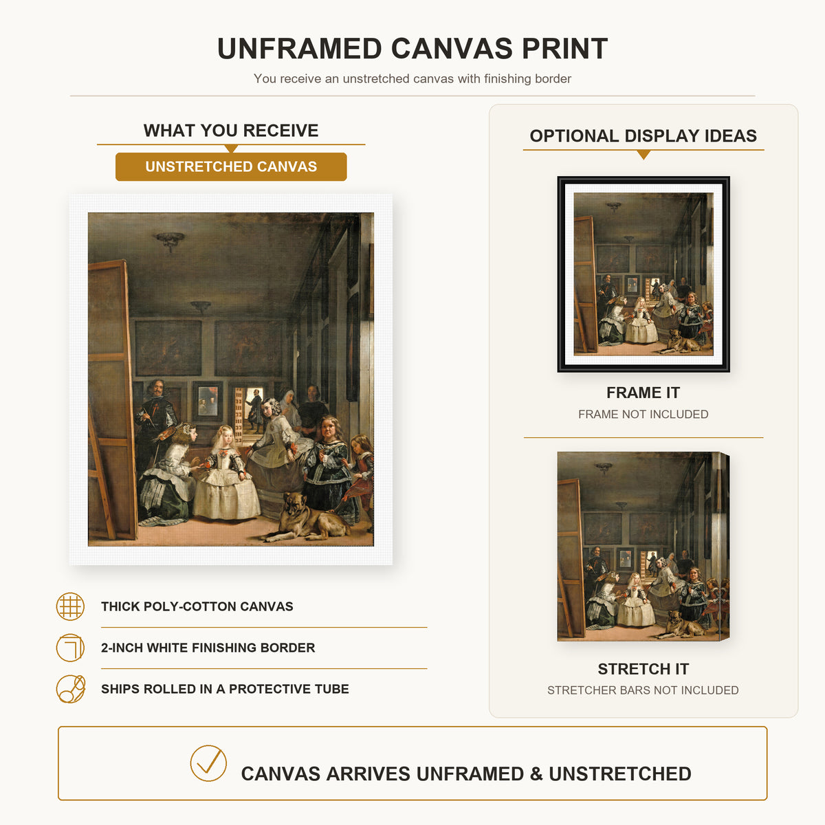 Diego Velazquez - Las Meninas - canvas print combined product and display infographic frame and bars not included