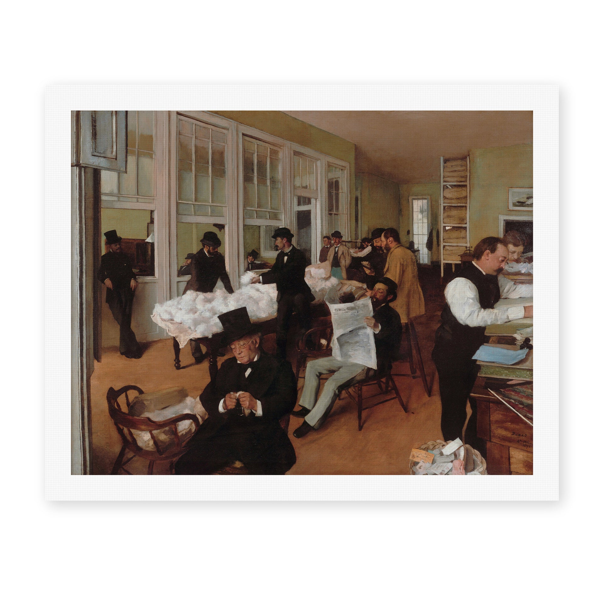 Edgar Degas's 'A Cotton Office in New Orleans' painting reproduced as a rolled canvas print