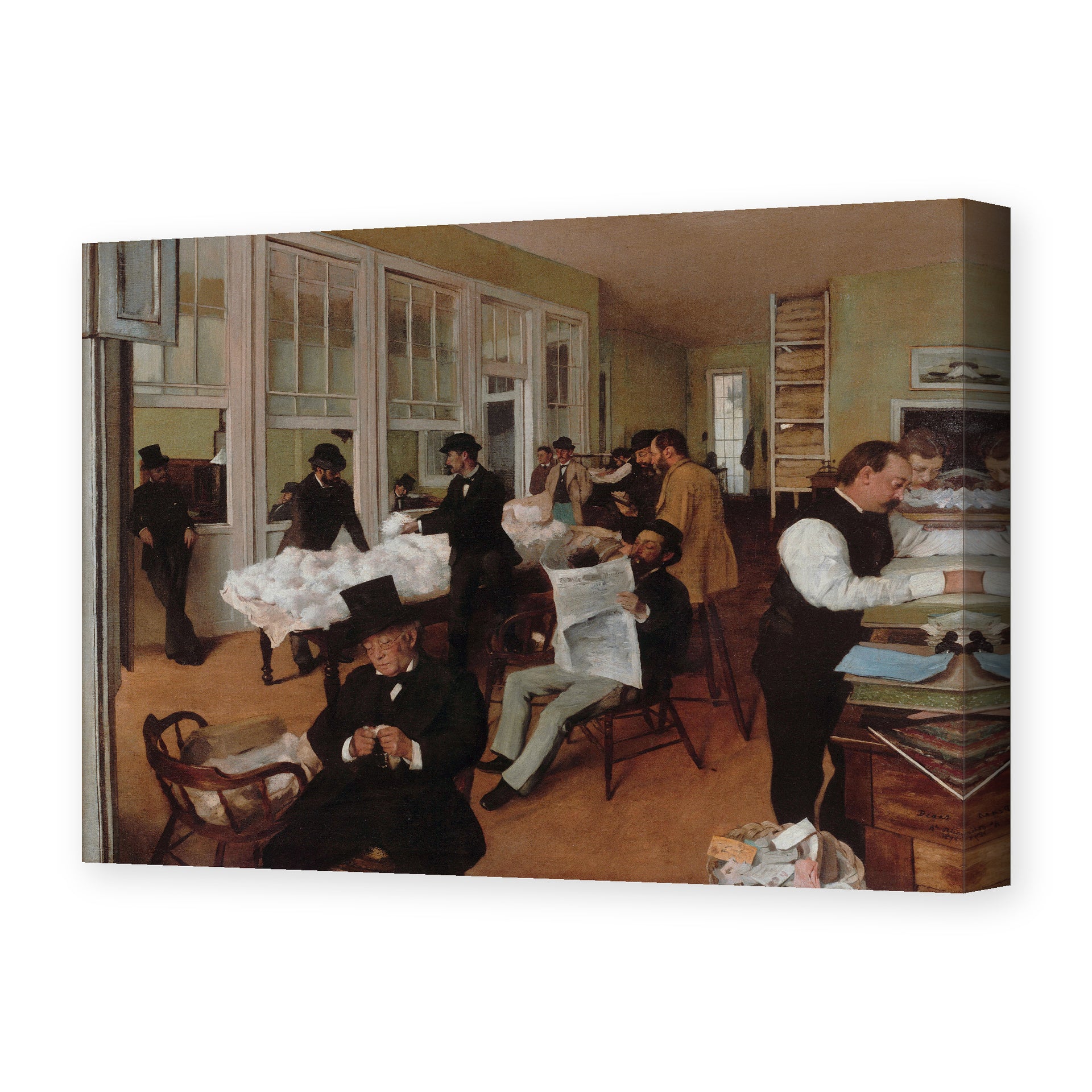Edgar Degas's 'A Cotton Office in New Orleans' painting reproduced as a gallery-wrapped canvas print