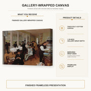 Edgar Degas - A Cotton Office in New Orleans gallery wrap canvas construction and hanging details infographic