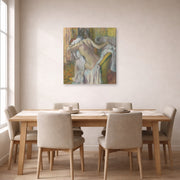 Gallery-wrapped canvas print of Edgar Degas's After the Bath Woman Drying displayed on a wall in a dining