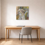 Gallery-wrapped canvas print of Edgar Degas's After the Bath Woman Drying displayed on a wall in a office