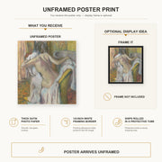 Edgar Degas - After the Bath Woman Drying poster print size comparison and framing display infographic