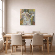Unframed poster print of Edgar Degas's After the Bath Woman Drying displayed on a wall in a dining