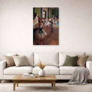 Gallery-wrapped canvas print of Edgar Degas's Ballet Class displayed on a wall in a living room