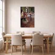 Unframed poster print of Edgar Degas's Ballet Class displayed on a wall in a dining