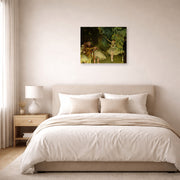 Unframed poster print of Edgar Degas's Ballet Rehearsal displayed on a wall in a bedroom