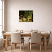 Unframed poster print of Edgar Degas's Ballet Rehearsal displayed on a wall in a dining