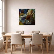 Gallery-wrapped canvas print of Edgar Degas's Frau In Der Badewanne displayed on a wall in a dining