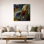 Gallery-wrapped canvas print of Edgar Degas's Frau In Der Badewanne displayed on a wall in a living room