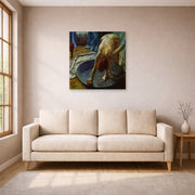 Unframed poster print of Edgar Degas's Frau In Der Badewanne displayed on a wall in a living room