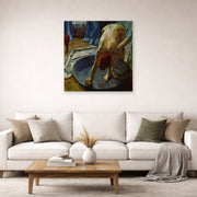 Unframed poster print of Edgar Degas's Frau In Der Badewanne displayed on a wall in a living room