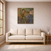 Gallery-wrapped canvas print of Edgar Degas's Harlekin and Colombine displayed on a wall in a living room