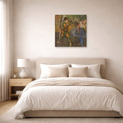 Unframed poster print of Edgar Degas's Harlekin and Colombine displayed on a wall in a bedroom