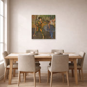 Unframed poster print of Edgar Degas's Harlekin and Colombine displayed on a wall in a dining