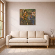 Unframed poster print of Edgar Degas's Harlekin and Colombine displayed on a wall in a living room