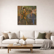 Unframed poster print of Edgar Degas's Harlekin and Colombine displayed on a wall in a living room