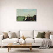 Gallery-wrapped canvas print of Edgar Degas's Horse Racing displayed on a wall in a living room