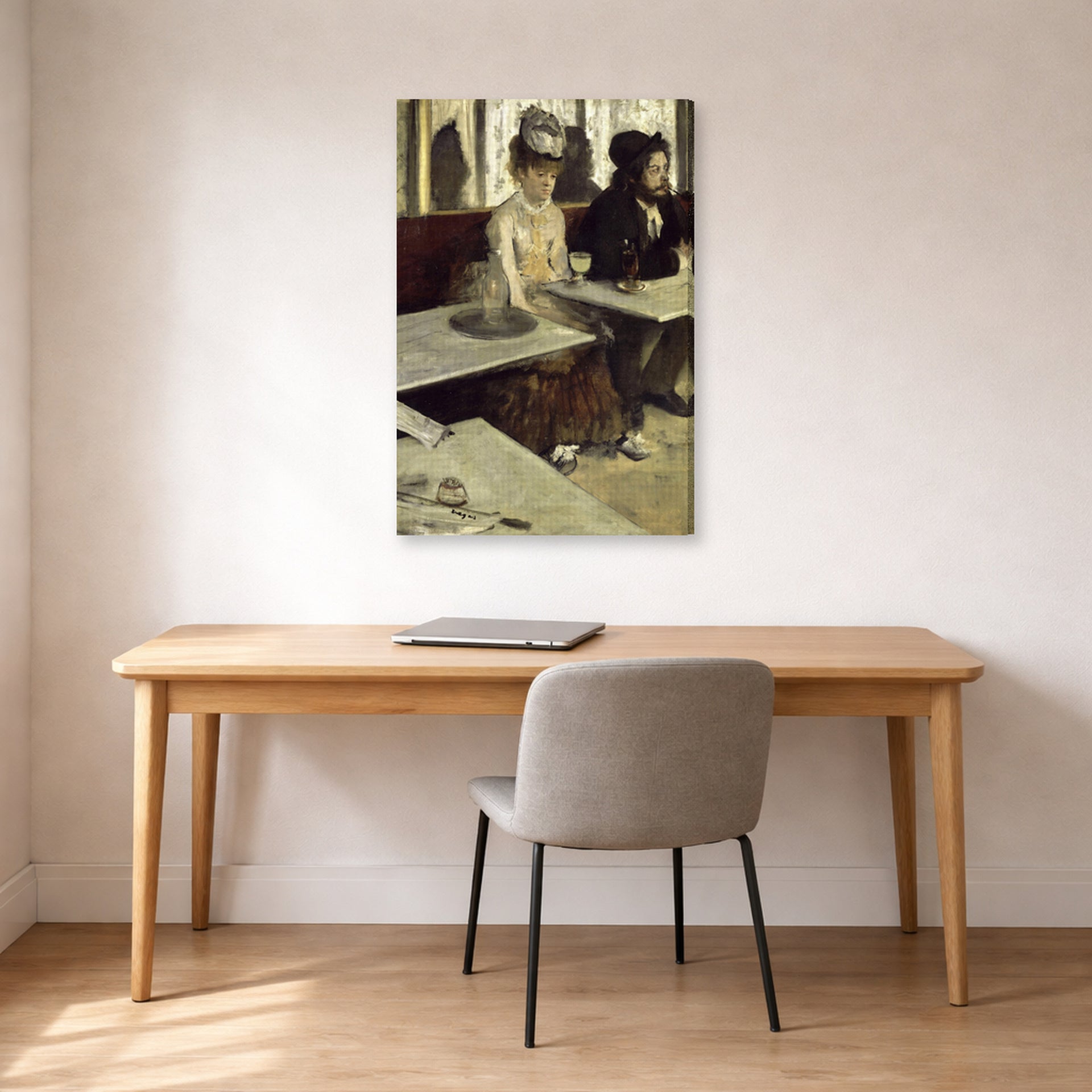 Gallery-wrapped canvas print of Edgar Degas's Labsinthe displayed on a wall in a office