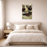 Unframed poster print of Edgar Degas's Labsinthe displayed on a wall in a bedroom