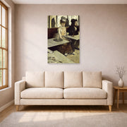 Unframed poster print of Edgar Degas's Labsinthe displayed on a wall in a living room