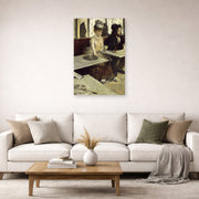 Unframed poster print of Edgar Degas's Labsinthe displayed on a wall in a living room