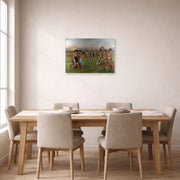 Unframed poster print of Edgar Degas's Nude Spartans Excersizing displayed on a wall in a dining