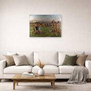 Unframed poster print of Edgar Degas's Nude Spartans Excersizing displayed on a wall in a living room