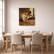 Gallery-wrapped canvas print of Edgar Degas's Repetition of the Dance displayed on a wall in a dining