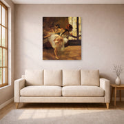 Gallery-wrapped canvas print of Edgar Degas's Repetition of the Dance displayed on a wall in a living room