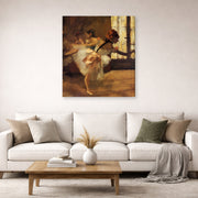 Gallery-wrapped canvas print of Edgar Degas's Repetition of the Dance displayed on a wall in a living room