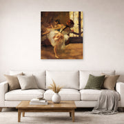 Unframed poster print of Edgar Degas's Repetition of the Dance displayed on a wall in a living room
